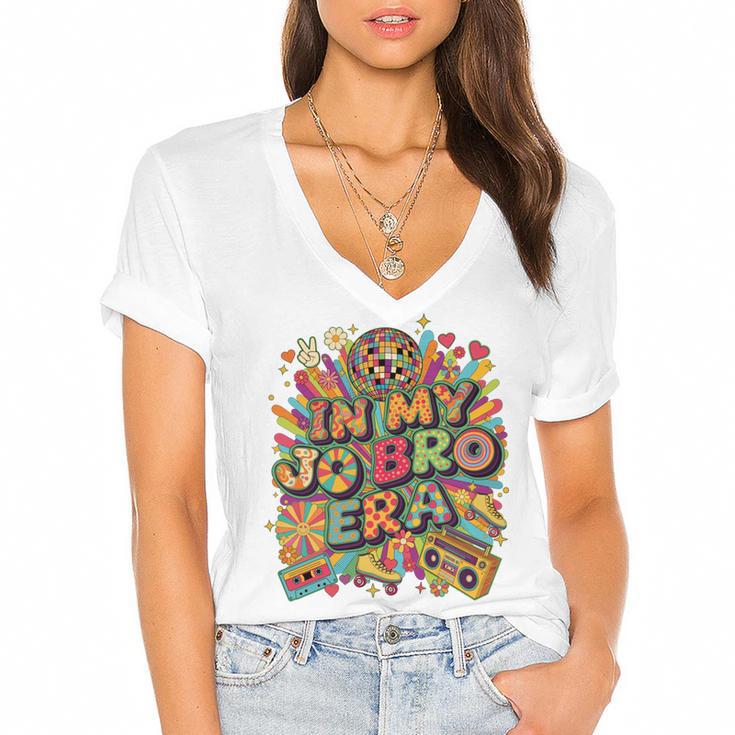 Retro Nostalgia Era Disco Groovy 80s 90s Vintage Aesthetic Women's Jersey Short Sleeve Deep V-Neck Tshirt				
