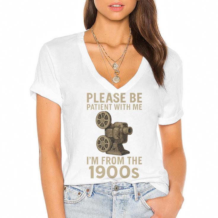 Retro Please Be Patient With Me I'm From The 1900s Projector Premium Women's Jersey Short Sleeve Deep V-Neck Tshirt