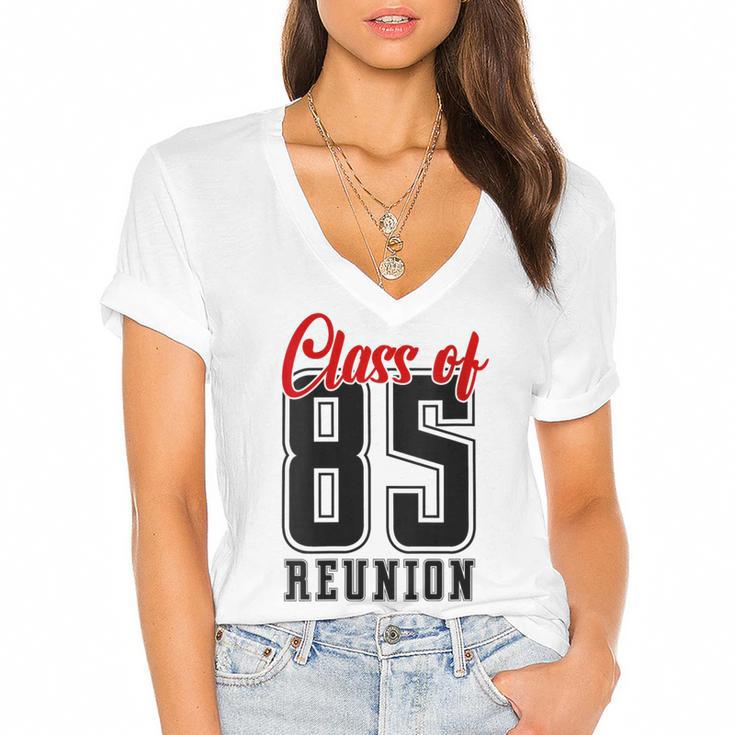 Reunion 1985 Matching Graduation High School Class Of 1985 Women's Jersey Short Sleeve Deep V-Neck Tshirt				