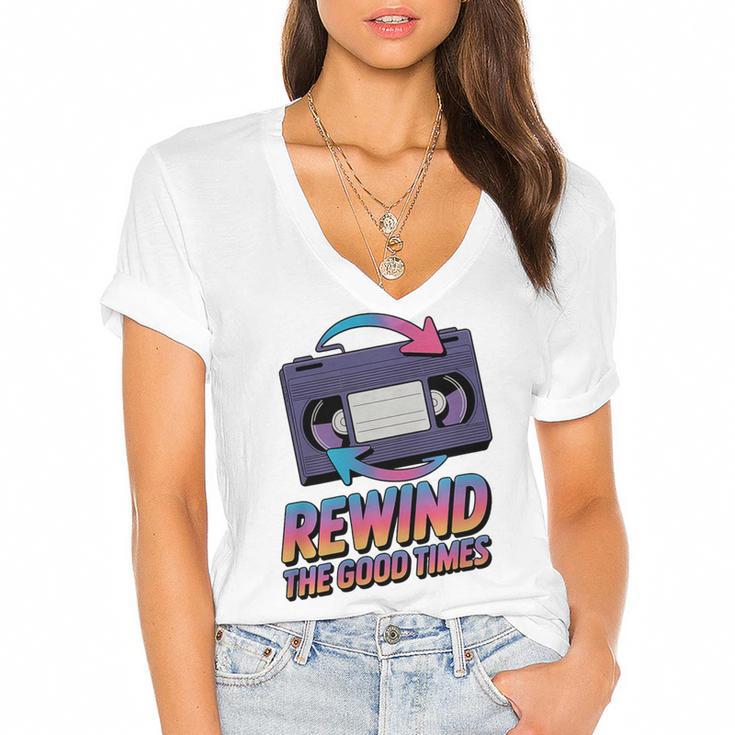 Rewind Good Times Retro VHS Tape Nostalgia 80s 90s Premium Tri-Blend Women's Jersey Short Sleeve Deep V-Neck Tshirt				