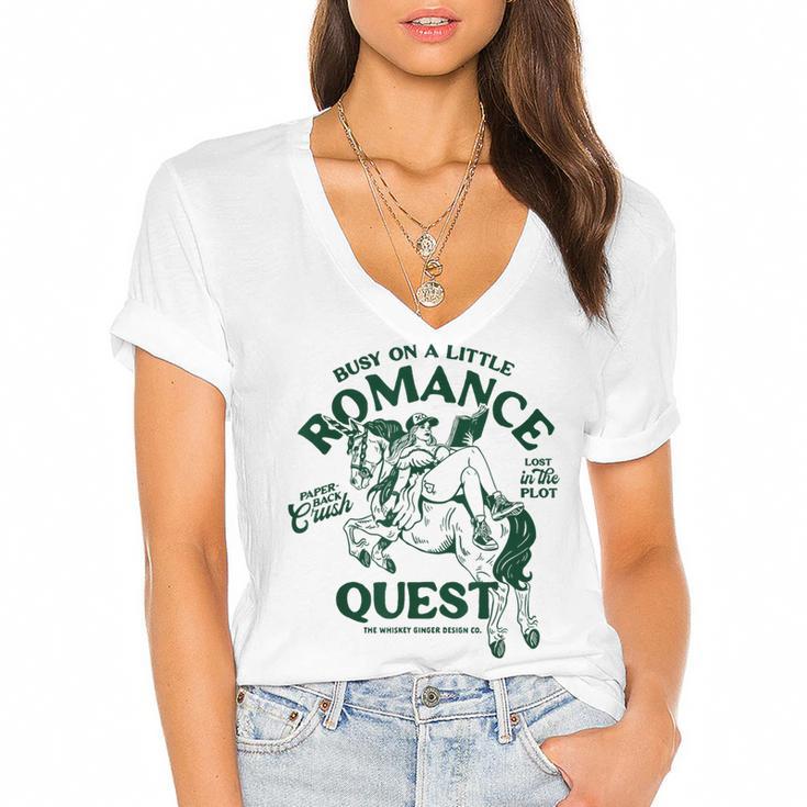 Romance Novel Smut Book Lover Bookish Bibliophile Women's Jersey Short Sleeve Deep V-Neck Tshirt				