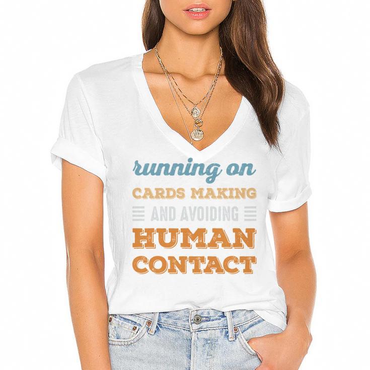 Running On Cards Making Social Introvert Humor Vintage Women's Jersey Short Sleeve Deep V-Neck Tshirt				