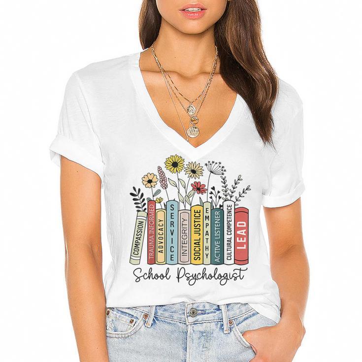 School Psychologist Book Psychology Teacher Appreciation Women's Jersey Short Sleeve Deep V-Neck Tshirt				