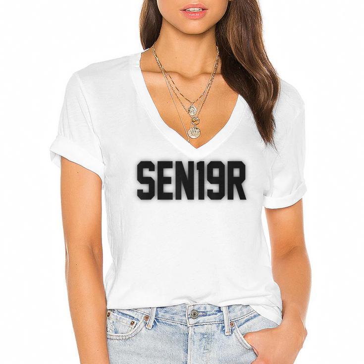 SEN19R Senior 2019 High School Graduation Party  T-Shirt Women's Jersey Short Sleeve Deep V-Neck Tshirt				