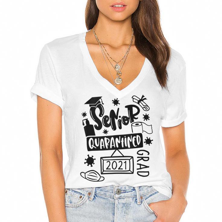 Senior 2021 Graduate 12th Grade Quarantine Senior Graduation Women's Jersey Short Sleeve Deep V-Neck Tshirt				