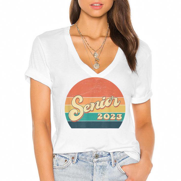 Senior 2023 Graduation My Last First Day Of Class Of 2023 Women's Jersey Short Sleeve Deep V-Neck Tshirt