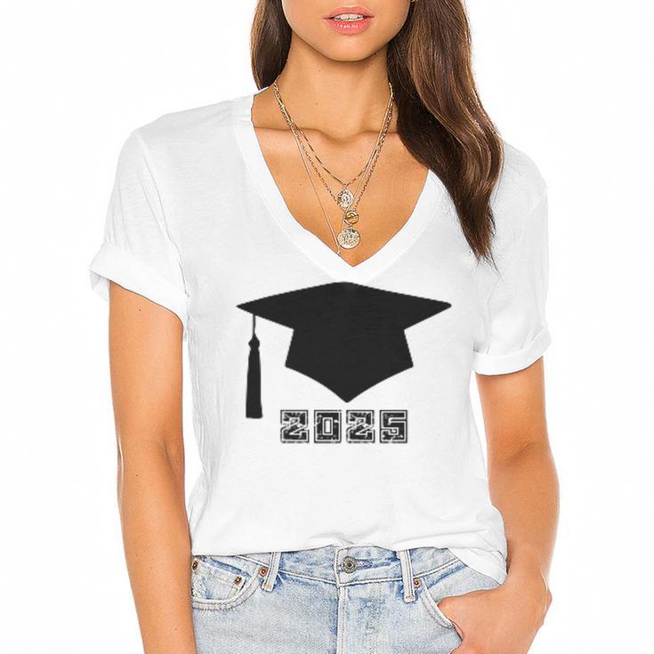 SENIOR 2025 Cute Graduation Class Of 2025 Graduate Women's Jersey Short Sleeve Deep V-Neck Tshirt				