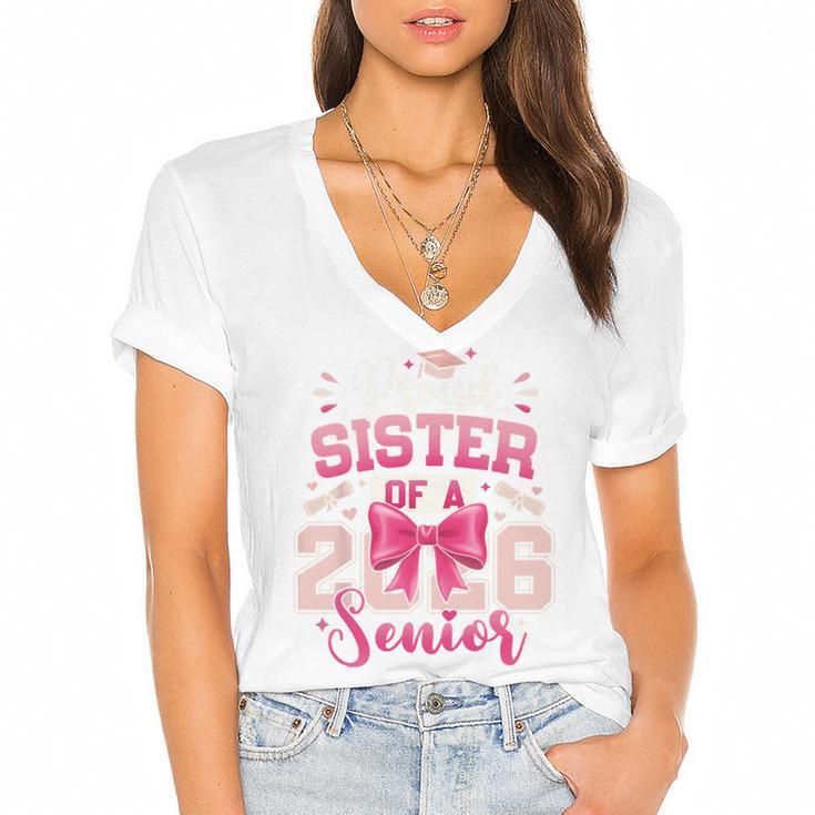 Senior 2026 Class Of 26 Coquette Pink Bow Graduation Sister Women's Jersey Short Sleeve Deep V-Neck Tshirt				