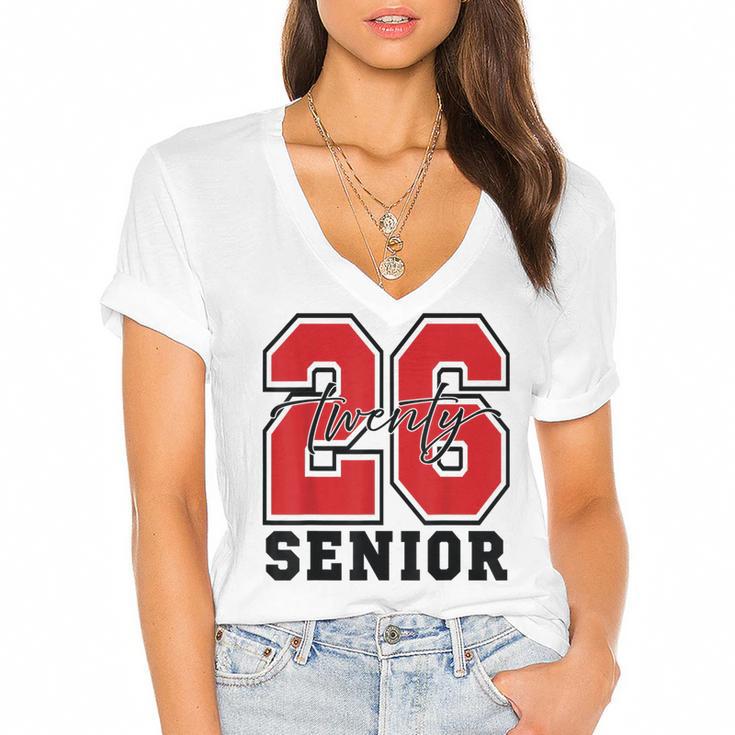 Senior 2026 Class Of 2026 School Graduation 2026 Merch Women's Jersey Short Sleeve Deep V-Neck Tshirt				