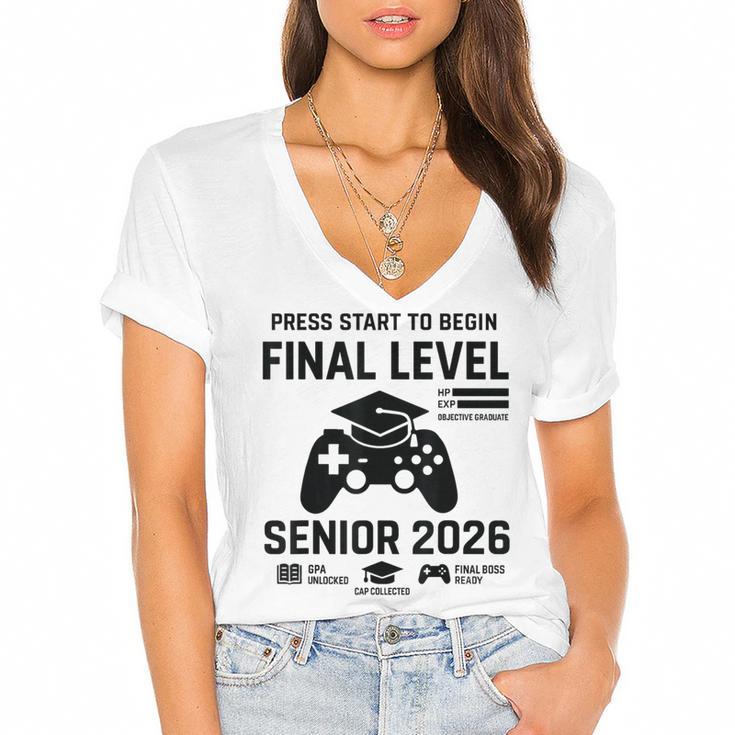 Senior 2026 Final Level Gamer Graduation 2026 Women's Jersey Short Sleeve Deep V-Neck Tshirt				