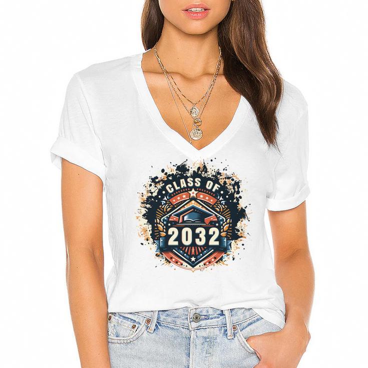 Senior 2032 Class Of 2032 Seniors Graduation 2032 Senior 32 Women's Jersey Short Sleeve Deep V-Neck Tshirt				