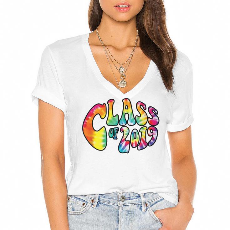 Senior Class Of 2019 Boho Tie Dye Graduation Women's Jersey Short Sleeve Deep V-Neck Tshirt				