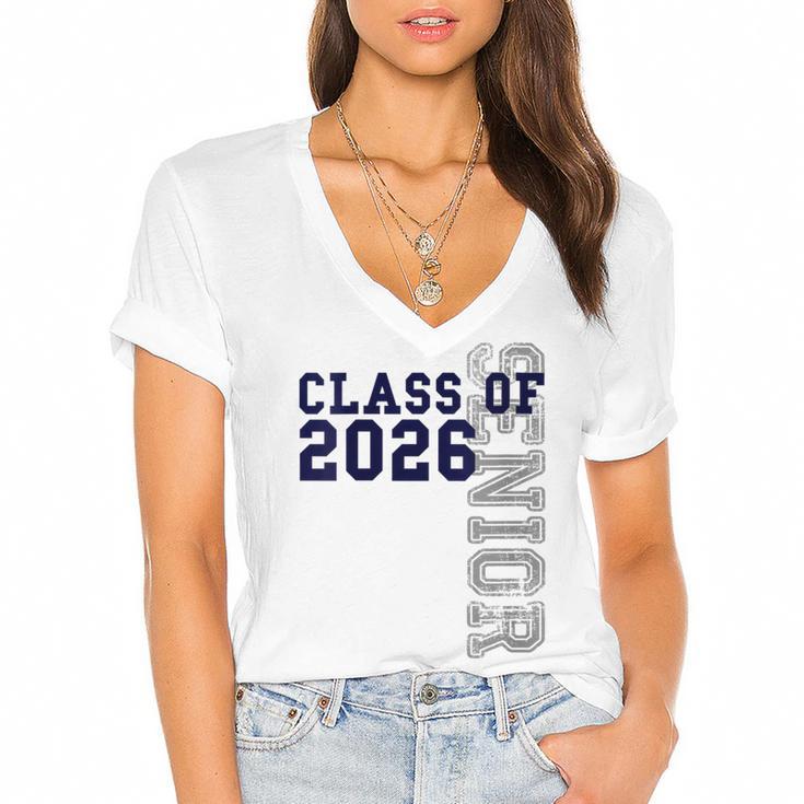 Senior Class Of 2026 Graduation Year High School & College Women's Jersey Short Sleeve Deep V-Neck Tshirt				