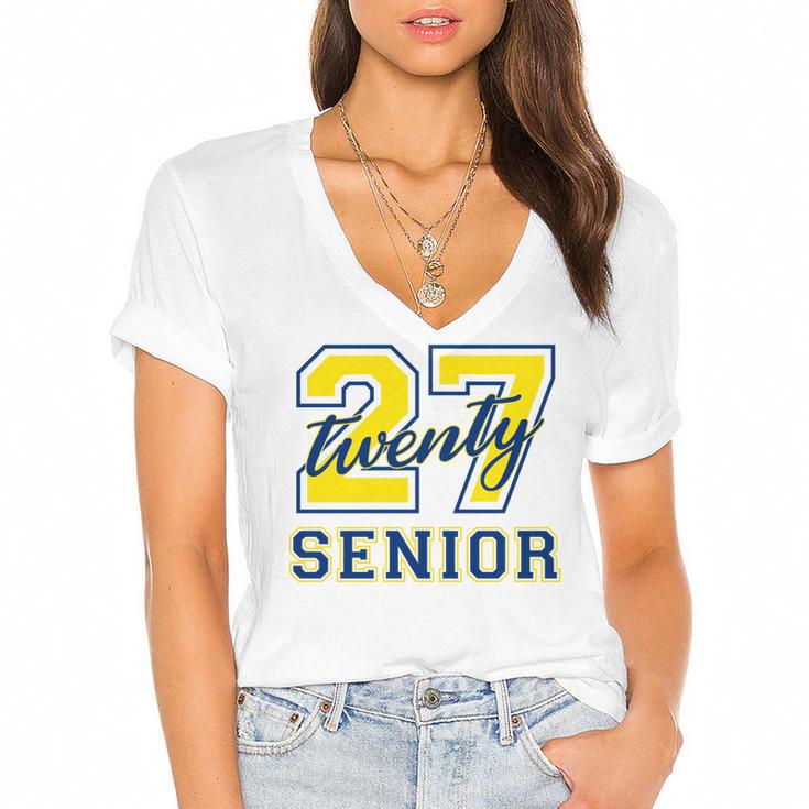 Senior Class Of 2027 Graduation Yellow And Blue On The Back Premium Tri-Blend Women's Jersey Short Sleeve Deep V-Neck Tshirt				