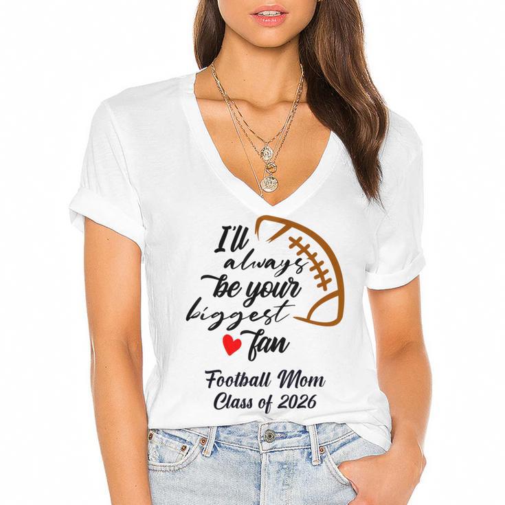 Senior Football Mom Class Of 2026 Graduation Graduate Women's Jersey Short Sleeve Deep V-Neck Tshirt				