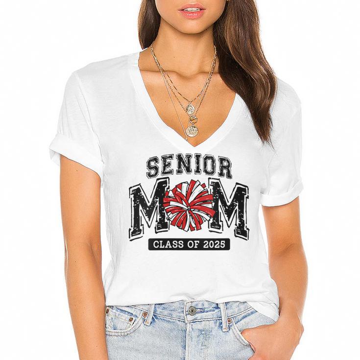Senior Mom 2025 Cheer Mama Class Of 2025 Graduation Women's Jersey Short Sleeve Deep V-Neck Tshirt				