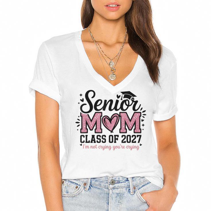Senior Mom 2027 Class Of 2027 Graduation Proud Senior Mother Women's Jersey Short Sleeve Deep V-Neck Tshirt				