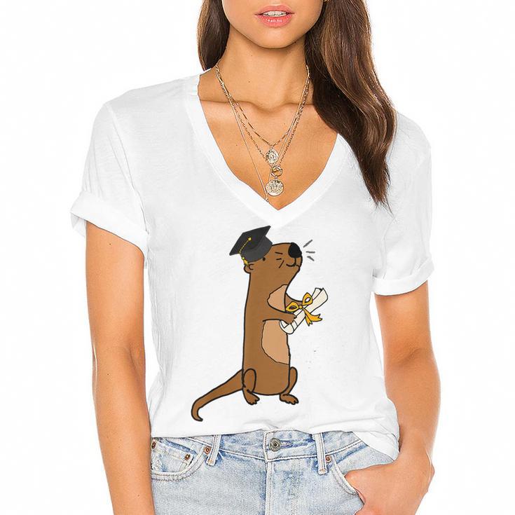 SmileteesGrad Cute Sea Otter Graduation T-Shirt Women's Jersey Short Sleeve Deep V-Neck Tshirt				
