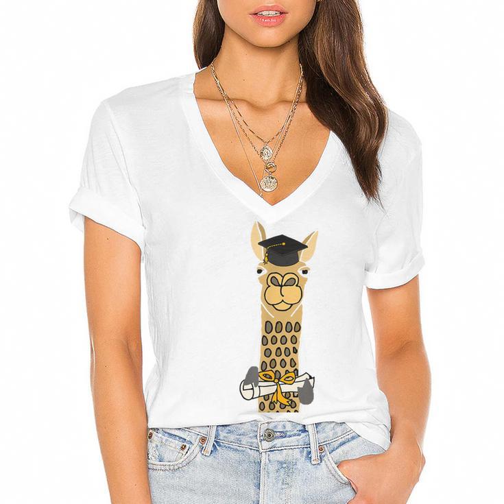 SmileteesGrad Llama Graduation T-Shirt Women's Jersey Short Sleeve Deep V-Neck Tshirt				