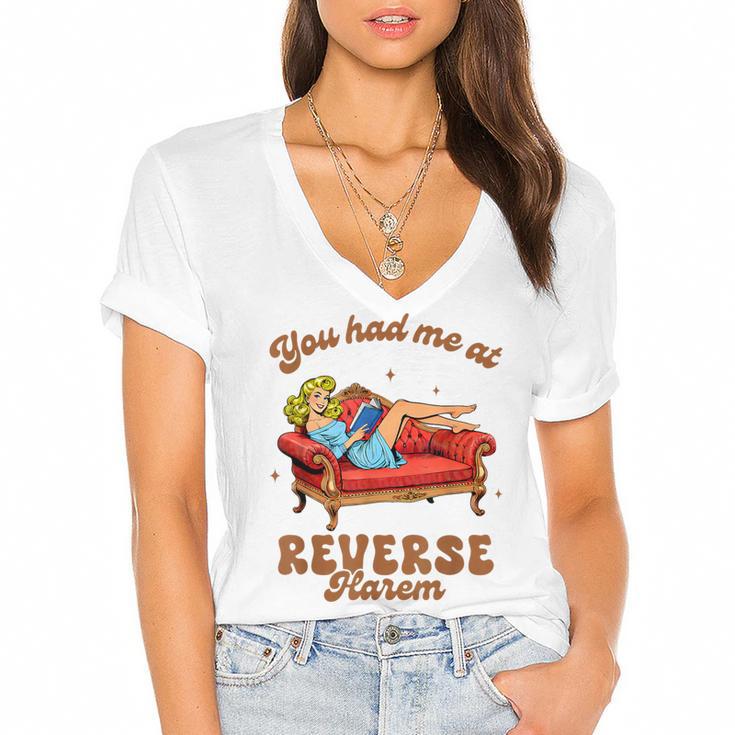 Smut Reader You Had Me At Reverse Harem Spicy Grey Book Women's Jersey Short Sleeve Deep V-Neck Tshirt				