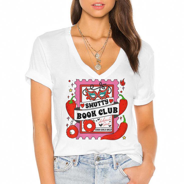 Smut Reader Smutty Vibes Spicy Romance Smutty Book Club Women's Jersey Short Sleeve Deep V-Neck Tshirt				