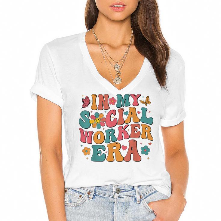 In My Social Worker Era Cute Social Worker Graduation MSW Women's Jersey Short Sleeve Deep V-Neck Tshirt				
