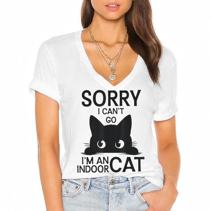 Sorry I Can't Go I'm An Indoor Cat Introvert Cats Women's Jersey Short Sleeve Deep V-Neck Tshirt				