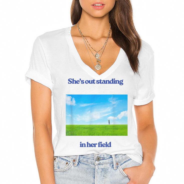 Out Standing In Her Field Graduation Tee Women's Jersey Short Sleeve Deep V-Neck Tshirt				