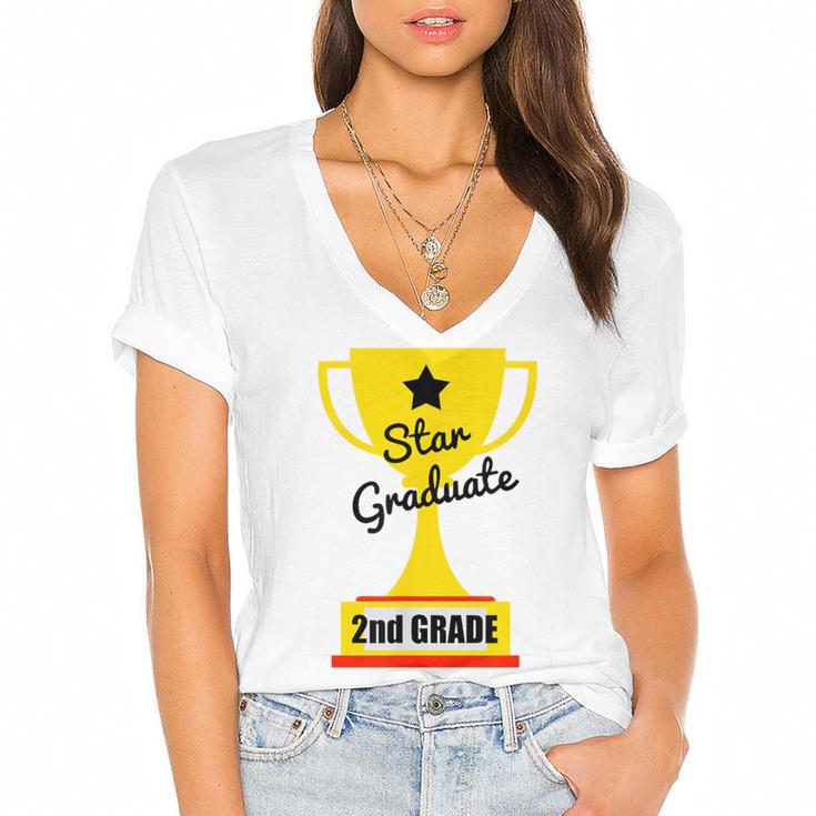 Star Graduate Second Grade Graduation Trophy Cup Women's Jersey Short Sleeve Deep V-Neck Tshirt				