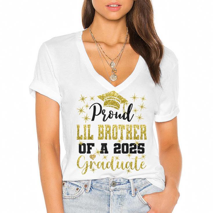 Super Proud Little Brother 2025 Graduate Graduation Family Women's Jersey Short Sleeve Deep V-Neck Tshirt				