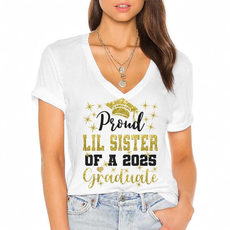 Super Proud Little Sister Of 2025 Graduate Graduation Family Women's Jersey Short Sleeve Deep V-Neck Tshirt				