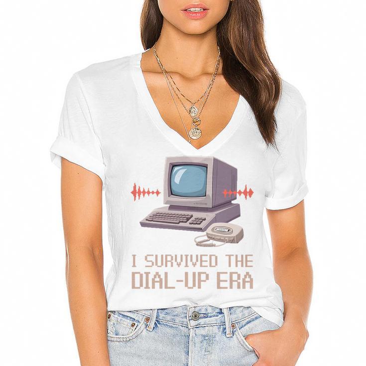 I Survived The Dial-Up Era Retro 90s Nostalgia Premium Tri-Blend Women's Jersey Short Sleeve Deep V-Neck Tshirt				