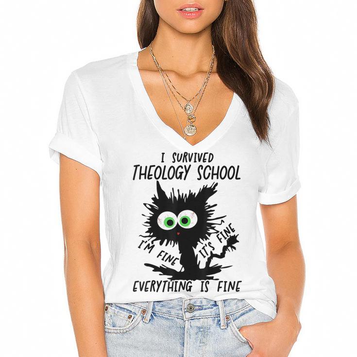 I Survived Theology School Graduation 2025 Women's Jersey Short Sleeve Deep V-Neck Tshirt				
