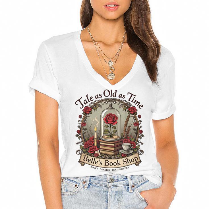 Tale As Old As Time Belle's Book Shop Book Coffee Book Women's Jersey Short Sleeve Deep V-Neck Tshirt				