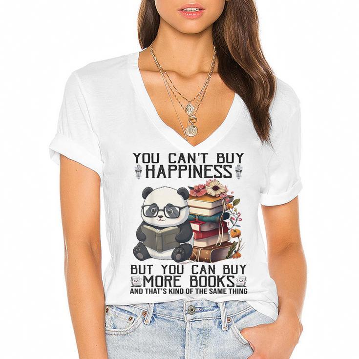 Teacher Bookworm Book Lover Panda Reading Book Librarian Tee Women's Jersey Short Sleeve Deep V-Neck Tshirt