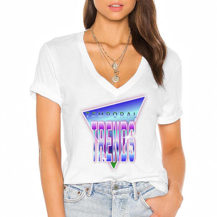 Temporal Trends Vaporwave Style Retro Nostalgia Look Premium Tri-Blend Women's Jersey Short Sleeve Deep V-Neck Tshirt