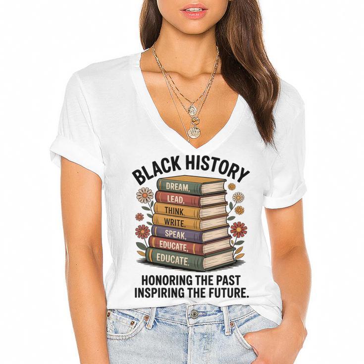 History Month Teacher Reading Book Lover Floral Stack Premium Tri-Blend Women's Jersey Short Sleeve Deep V-Neck Tshirt				
