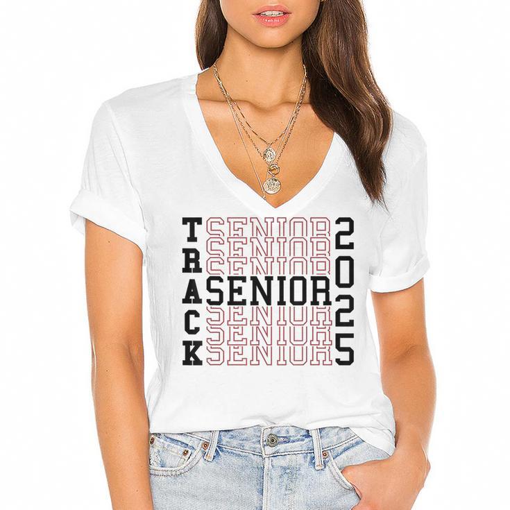 Track Senior Night Track Senior 2025 Graduation 60 Women's Jersey Short Sleeve Deep V-Neck Tshirt				