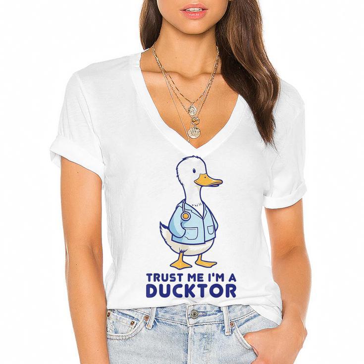 Trust Me I'm a Ducktor Doctor Sayings Graduation Women's Jersey Short Sleeve Deep V-Neck Tshirt				
