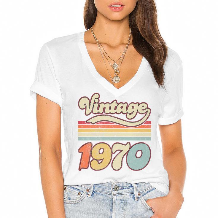 Vintage 1970 Birthday Retro Style 70's Born Nostalgia Outfit Premium Tri-Blend Women's Jersey Short Sleeve Deep V-Neck Tshirt				