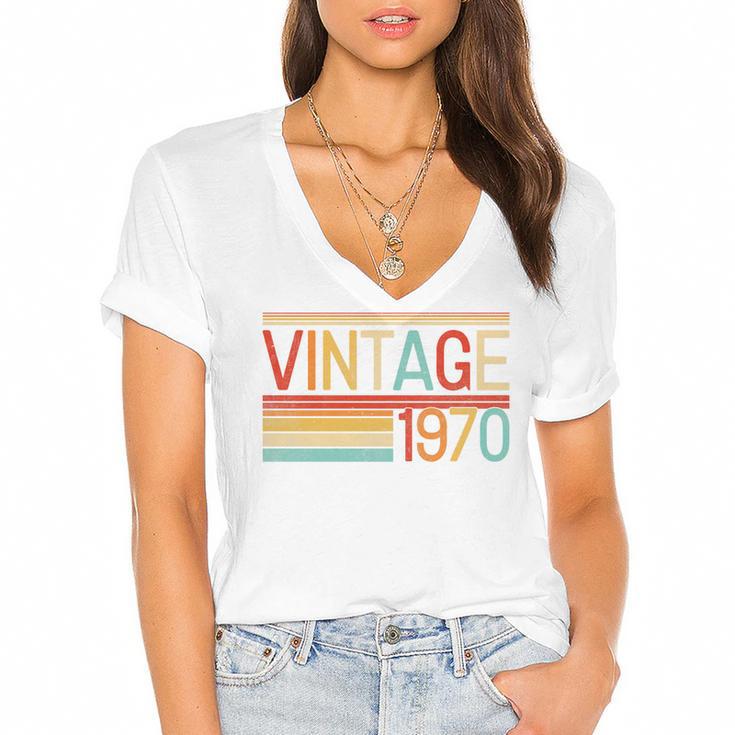 Vintage 1970 Birthday Retro Style 70's Born Nostalgia Party Premium Tri-Blend Women's Jersey Short Sleeve Deep V-Neck Tshirt