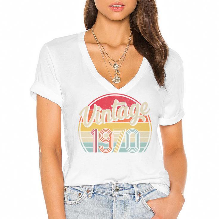 Vintage 1970 Retro Style 70's Born Nostalgia Vibe Birthday Premium Tri-Blend Women's Jersey Short Sleeve Deep V-Neck Tshirt				