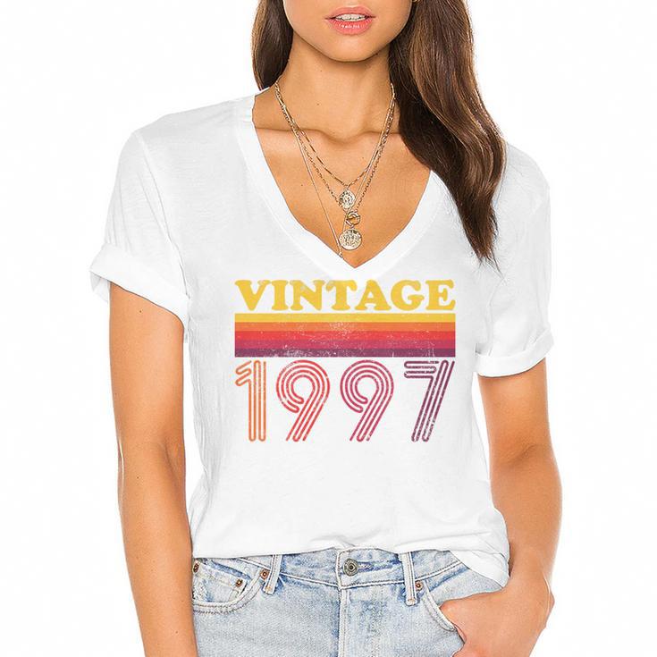 Vintage 1997 Retro Style 90's Born Nostalgia Vibes Birthday Premium Tri-Blend Women's Jersey Short Sleeve Deep V-Neck Tshirt