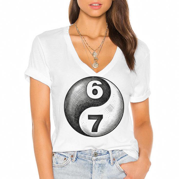 Vintage 6 7 Sketch Yin Yang Namaste Six Seven Nostalgia Women's Jersey Short Sleeve Deep V-Neck Tshirt				