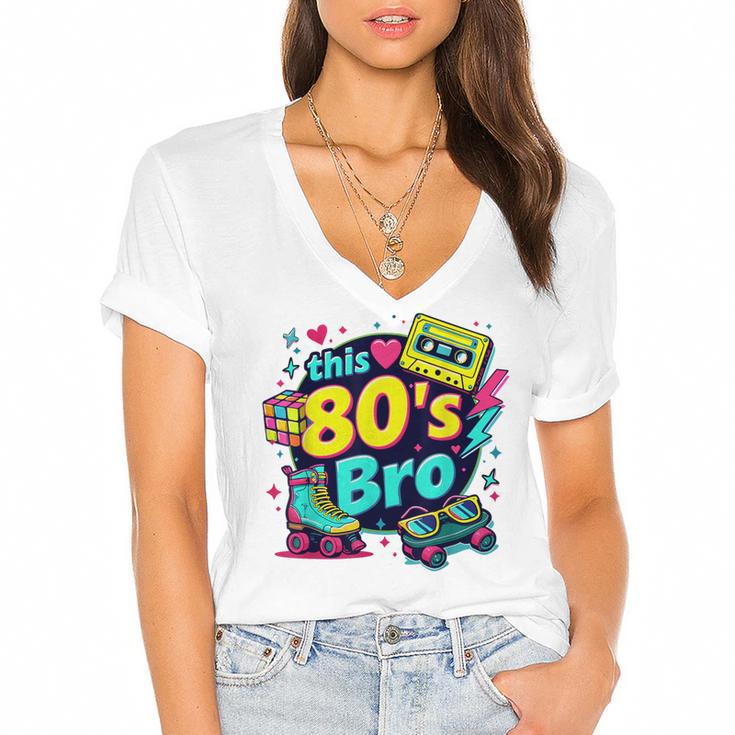 Vintage 80s Bro Eighties Party Costume 80s Nostalgia Women's Jersey Short Sleeve Deep V-Neck Tshirt