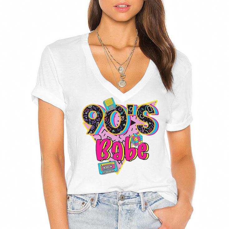Vintage 90's Babe Party Back To 90s Cassette Nostalgia Premium Tri-Blend Women's Jersey Short Sleeve Deep V-Neck Tshirt				