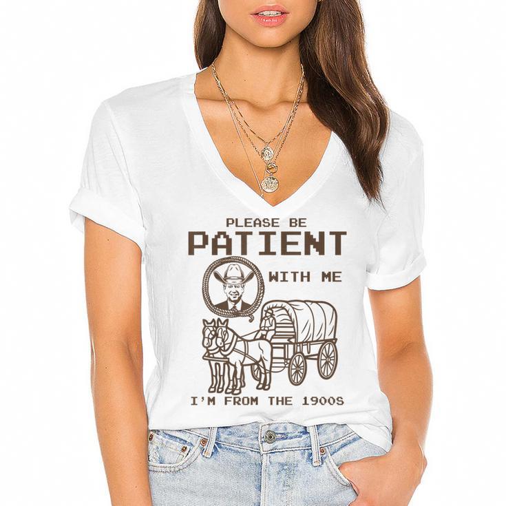 Vintage Biden Please Be Patient With Me I'm From The 1900s Women's Jersey Short Sleeve Deep V-Neck Tshirt