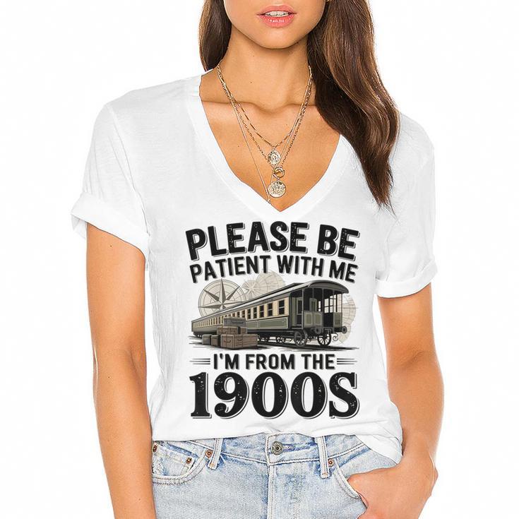 Vintage Be Patient With Me I'm From The 1900s Steam Train Women's Jersey Short Sleeve Deep V-Neck Tshirt