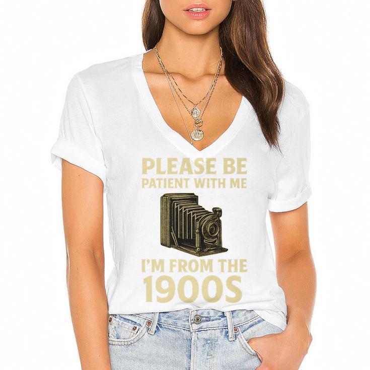 Vintage Please Be Patient With Me I'm From The 1900s Camera Premium Women's Jersey Short Sleeve Deep V-Neck Tshirt