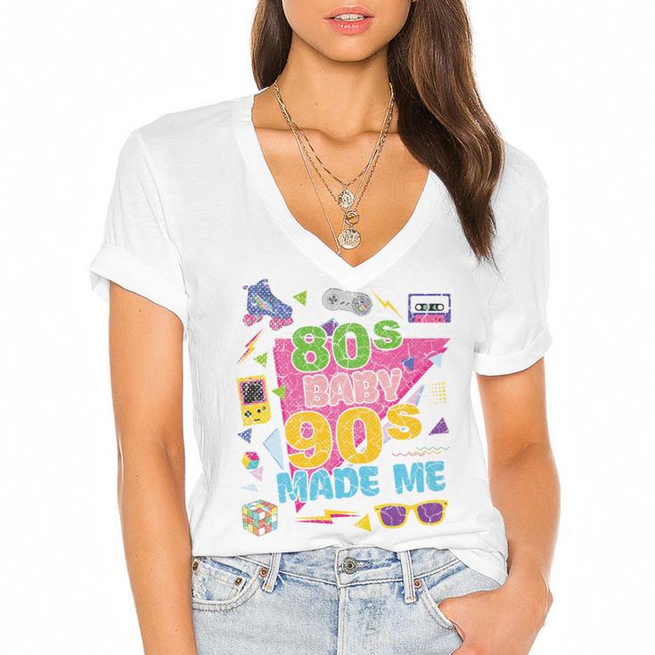 Vintage Retro 80's Baby 90's Made Me 1980s 1990s Nostalgia Premium Tri-Blend Women's Jersey Short Sleeve Deep V-Neck Tshirt				